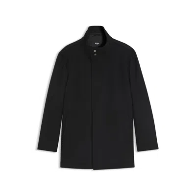 Hugo Boss Formal Coat In Italian Fabric With A Stand Collar In Black