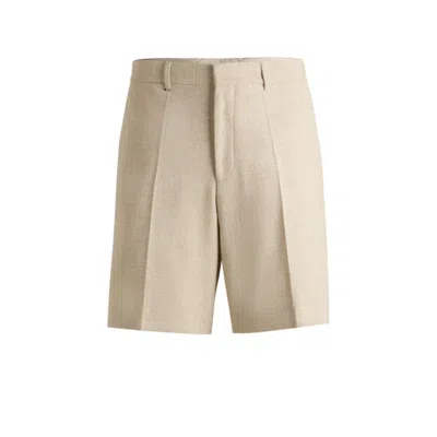 Hugo Boss Formal Shorts In Stretch Tweed In Beige
