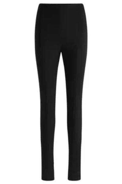 Hugo Boss Formal Trousers In Stretch Fabric With Slit Hems In Black