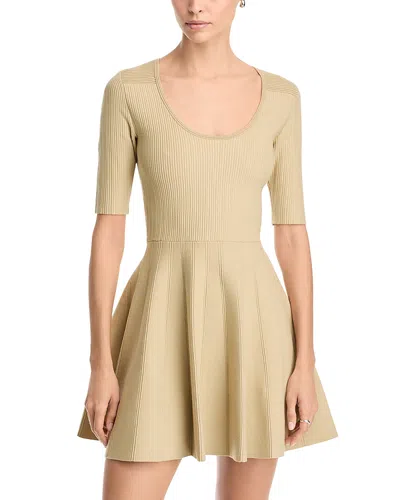 Hugo Boss Frankina Scoop Neck Pleated Dress In Medium Beige