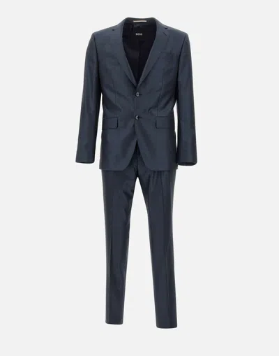 HUGO BOSS FRESH WOOL AND SILK TWO-PIECE SUIT IN BLUE