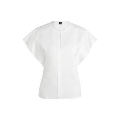 Hugo Boss Frill-sleeve Blouse With Crochet-style Trims In White