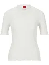 Hugo Boss Cropped-sleeve Knitted Sweater In Textured Wool In White