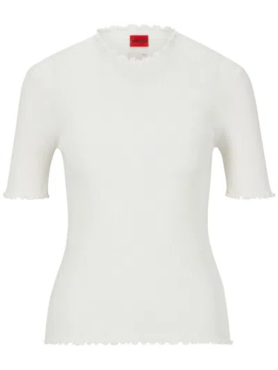 HUGO BOSS FRILLED-NECK SHORT-SLEEVE TOP