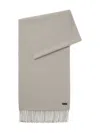 Hugo Boss Italian-made Scarf In Wool With Logo Patch In Neutral