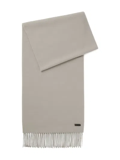 HUGO BOSS FRINGED LOGO-PATCH SCARF