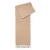 Hugo Boss Fringed Scarf In Pure Italian Cashmere With Embroidered Logo In Beige