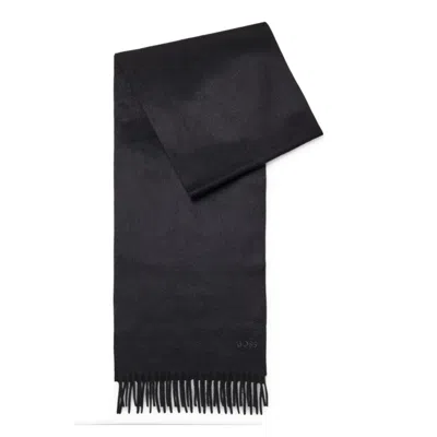 Hugo Boss Fringed Scarf In Pure Italian Cashmere With Embroidered Logo In Black
