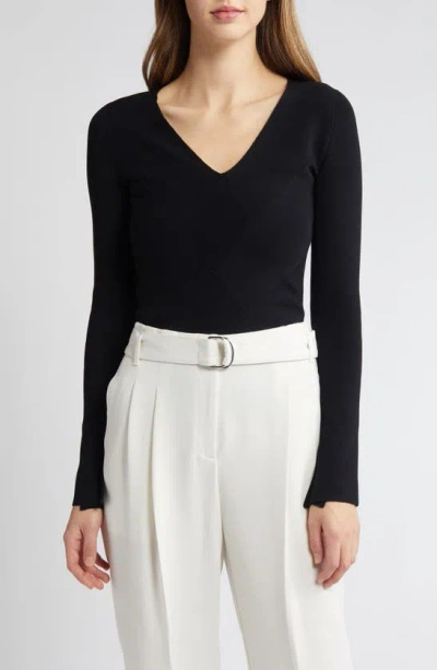Hugo Boss Boss Fritzie V-neck Knit Top In Black