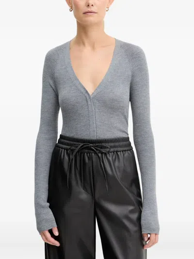 Hugo Boss Friva Ribbed Long-sleeve Cardigan In Gray