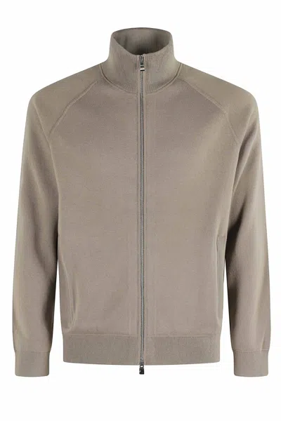 Hugo Boss Front-zip High Neck Cardigan With Ribbed Detailing In Neutral