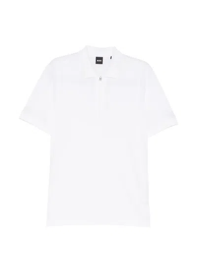 Hugo Boss Front Zip-fastening Polo Shirt In White