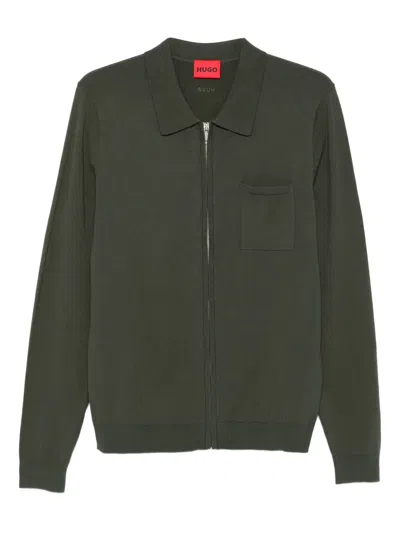 Hugo Boss Front-zipped Single-pocket Cardigan In Green