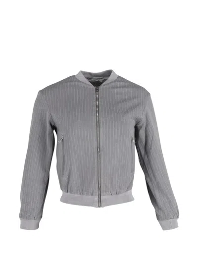 Pre-owned Hugo Boss Full-zip Pinstripe-pattern Bomber Jacket In Gray