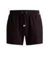 Hugo Boss Fully Lined Quick-dry Swim Shorts With Monogram Print In Brown