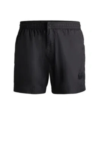 Hugo Boss Fully Lined Swim Shorts With Double B Monogram In Black