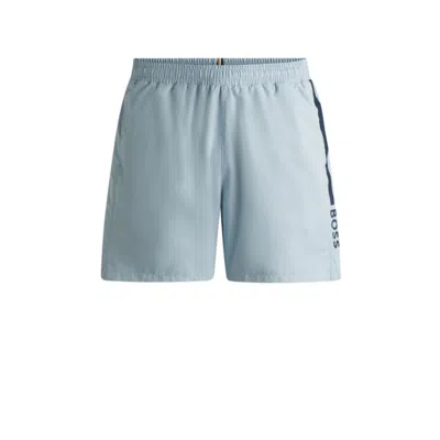 Hugo Boss Fully Lined Swim Shorts With Logo Print In Blue