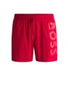 Hugo Boss Fully Lined Swim Shorts With Logo Print In Red