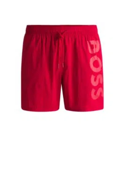Hugo Boss Fully Lined Swim Shorts With Logo Print In Red