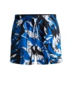 Hugo Boss Fully Lined Swim Shorts With Seasonal Print In Blue