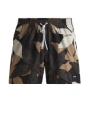 Hugo Boss Fully Lined Swim Shorts With Seasonal Print In Light Beige