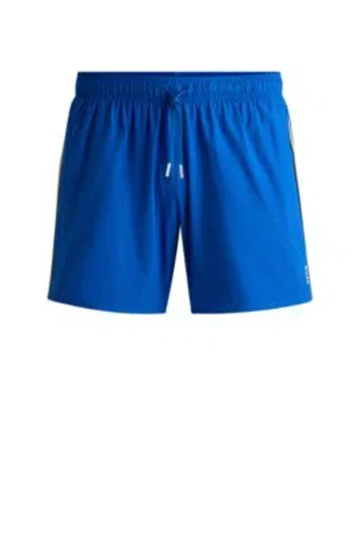 Hugo Boss Fully Lined Swim Shorts With Signature Stripe In Blue
