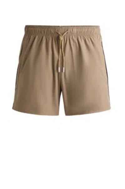 Hugo Boss Fully Lined Swim Shorts With Signature Stripe In Khaki