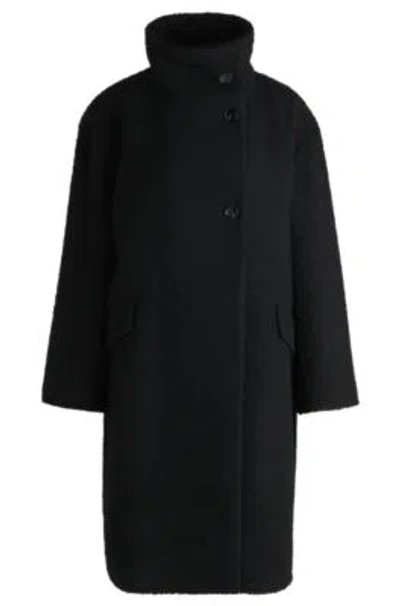Hugo Boss Funnel-neck Coat In Patterned Melange Fabric