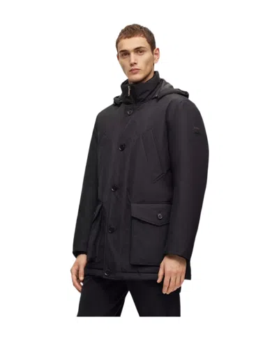 Hugo Boss Funnel-neck Detachable-hood Coat In Black