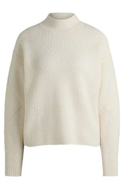 Hugo Boss Funnel-neck Sweater With Ribbed Structures In Neutrals