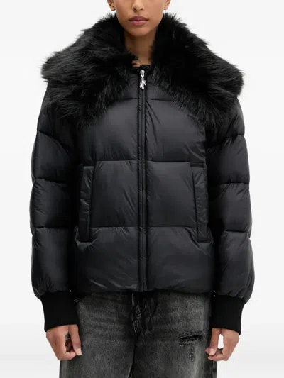 Hugo Boss Fur-collar Puffer Jacket In Black