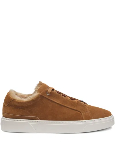 Hugo Boss Fur-lined Lace-up Sneakers In Brown