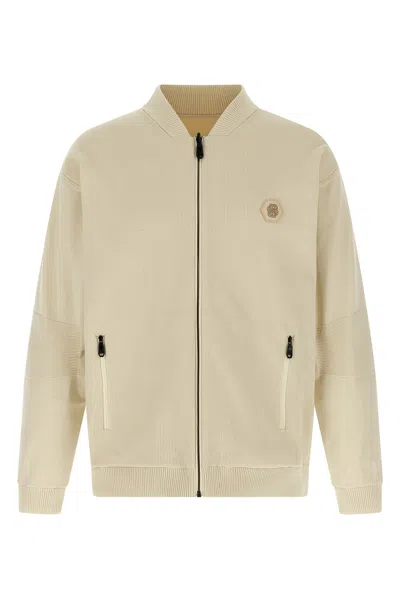 Hugo Boss Future Ribbed Zip-up Bomber Jacket In Neutral