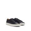Hugo Boss Gary Burnished-leather Trainers With Hidden Laces In Blue