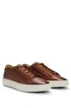 Hugo Boss Gary Burnished-leather Trainers With Hidden Laces In Brown