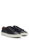 Hugo Boss Gary Burnished-leather Trainers With Hidden Laces In Blue