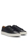 Hugo Boss Gary Burnished-leather Trainers With Hidden Laces In Black