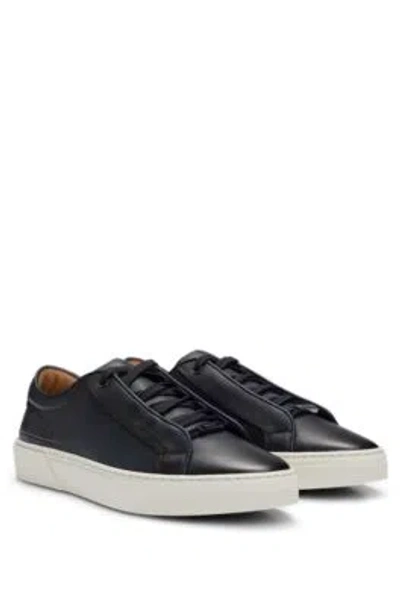 HUGO BOSS GARY BURNISHED-LEATHER TRAINERS WITH HIDDEN LACES