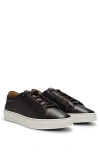 Hugo Boss Gary Burnished-leather Trainers With Hidden Laces In Black