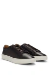 Hugo Boss Gary Burnished-leather Trainers With Hidden Laces In Dark Brown