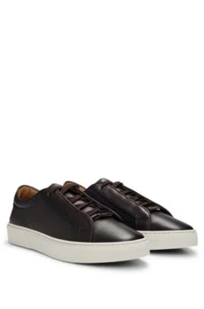 HUGO BOSS GARY BURNISHED-LEATHER TRAINERS WITH HIDDEN LACES