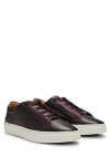 Hugo Boss Gary Burnished-leather Trainers With Hidden Laces In Dark Brown