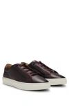 Hugo Boss Gary Burnished-leather Trainers With Hidden Laces In Dark Red