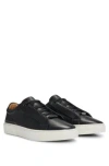 Hugo Boss Gary Grained-leather Trainers With Branded Metal Lace Loop In Black