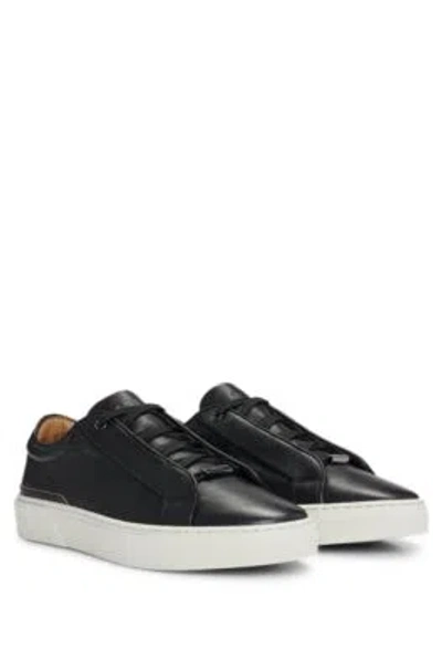 HUGO BOSS GARY GRAINED-LEATHER TRAINERS WITH BRANDED METAL LACE LOOP