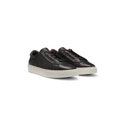 Hugo Boss Gary Grained-leather Trainers With Hidden Laces In Brown