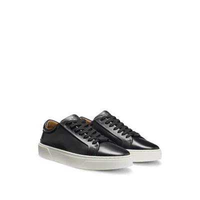 Hugo Boss Gary Leather Low-top Trainers With Branded Lace Loop In Black