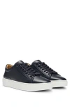 Hugo Boss Gary Leather Low-top Trainers With Branded Lace Loop In Blue