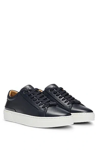 Hugo Boss Gary Leather Low-top Trainers With Branded Lace Loop In Blue
