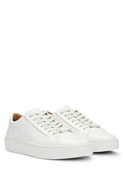 Hugo Boss Gary Tenn Mens Leather Low-top Trainers With Branded Lace Loop Nos In Open White 112